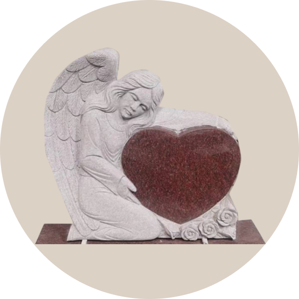 angel headstone with heart